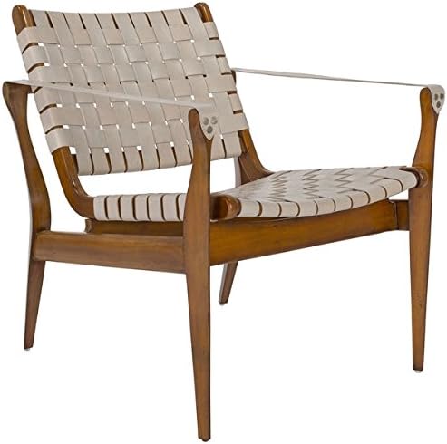 Safavieh Couture Collection Dilan Mahogany Cream Leather Safari Chair