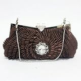 0926-2 brown Satin Handmade Evening Prom Handbag Purse Clutch Bag with Crystal