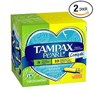 Tampax Pearl Compak Duo pack, Regular/Super, Unscented, 18 Count (Pack of 2)$5.08