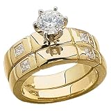 14K Yellow Gold Ladies Diamond Wedding Ring Set (Center stone is not included)