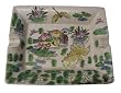 Asian rectangular plate / ashtray, Mandarin ducks, lovebirds, goldfish - hand painted porcelain, mauves, greens