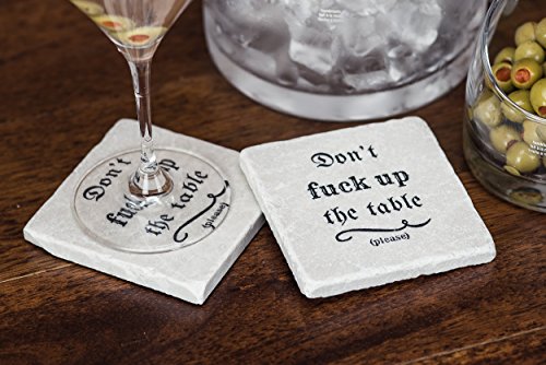 Stone Coasters - Don't Fuck up the Table - Set of Four Drink Coasters - Housewarming Gift Rocks