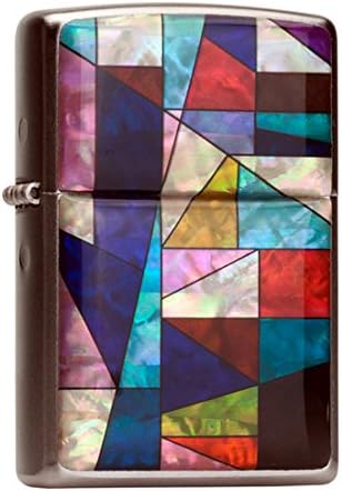 Mother of Pearl Handmade Flip Top Windproof Metal Chrome Blue Red Violet Colorful Patchwork Design Women Pocket Oil Cigarette Tobacco Smoking Camping Zippo Lighter