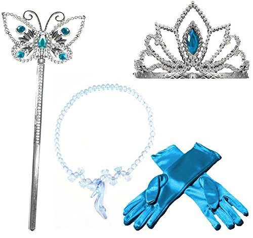 Princess Dress up Party Accessories - 3 Piece Set: Gloves, Tiara and Wand (Cinderella Design)