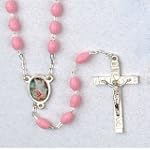 Baptismal Rosary - Guardian Angel - 3mm Pink Beads - 15" Chain - MADE IN ITALY - Gift Box Included