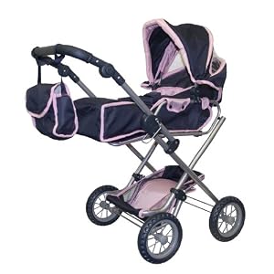 Deluxe Doll Pram - With Free Comb, Brush and Barett Set in Purse by