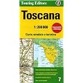 Toskana Strassenkarte, Karte, Landkarte, TCI (Touring Club Italiano) Blatt 7, Toscana / Toskana, Firenze, Florenz, Pisa, Siena, Chianti, 1:200.000, Wasser- und Rei�fest