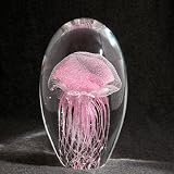 6 Inch High Pink Jellyfish Glass Art Paperweight with Display Light
