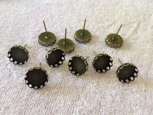 10 Piece Antique Bronze Bezel 10mm Cup Post Stud Earring Findings