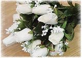 Set of 3-White Colored Silk Closed Rose Bud Bushes
