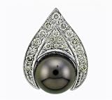 Ladies 0.53ct Diamond and 10mm Tahitian Pearl Slide Pendant