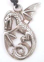 Detailed Winged Dragon Pewter Pendant Necklace
