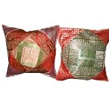 2 Hot Red Olive Zari Borders Toss Pillow Cushion Covers Free Shippingby Mogulinterior