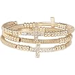 Heirloom Finds Crystal Sideways Cross Coil Wrap Bracelet of Gold Tone Mesh