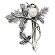 Sterling Silver Antiqued Branch & Leaves with Cultured Pearl Pin