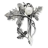 Sterling Silver Antiqued Branch & Leaves with Cultured Pearl Pin