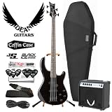 Dean Edge 10 Active PJ Bass, Classic Black Electric Bass with Cable, Planet Waves 12 Pick Shredder Pack, Coffin Gig Bag & Dean Bassola 10 Amp