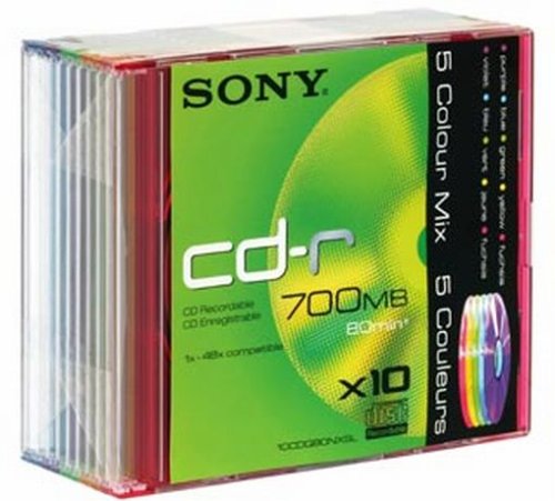 Sony - CD-R, 48x, 700 MB nach ISO-9660-MODE-1, Colour Mix, Slim Case, 20 CD-Rs mit je 80 M Preisvergleich