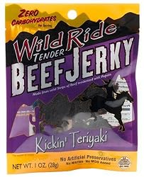 Wild Ride Zero Carb Beef Jerky, Kickin' Teriyaki, 1-Ounce Bags (Pack of 12)