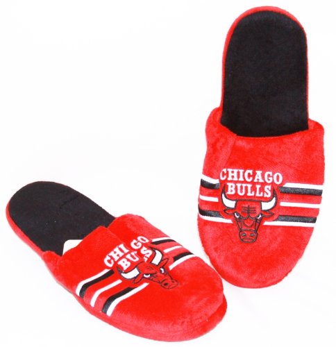 Chicago Bulls 2011 NBA Team Logo Stripe Slide Slippers House Shoes - Medium