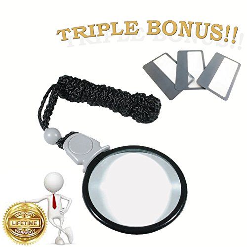MagniPros 3x Magnifying Glass Necklace/Pendant Magnifier with 6x Spot Lens & 3 Bonus Magnifying Wallet Lenses -Ideal for Reading Small Prints & Low Vision Aids