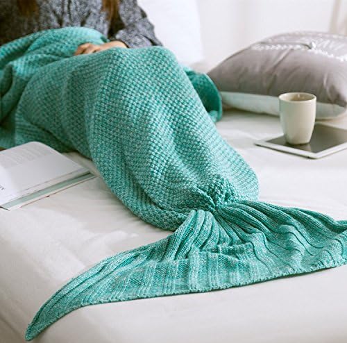 ZMstore Christmas gift for Handcrafted All Seasons Soft Warm Knitted Mermaid Tail Blanket Living Room Sleeping Bag for Adults / Kids ,Assorted Size (36"20", Mint Green)