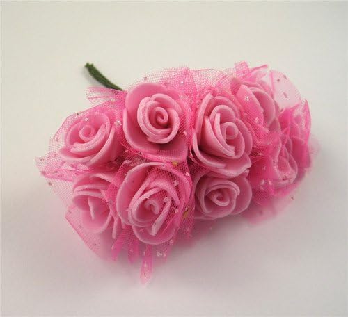 20pcs 2.5cm Mini Solid Color Pe Foam Rose Flower with Organza (Rose red)