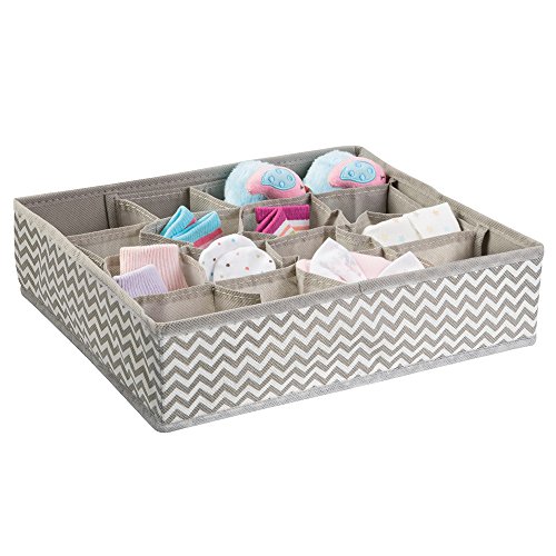 mDesign Chevron Fabric Baby Nursery Closet Organizer for Clothing, Socks, Bibs - 16 Compartments, Taupe/Natural
