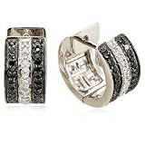 Sterling Silver Black and White Diamond Hoop Earrings (2 5 cttw)