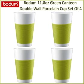 Bodum 10110-565 11.8 oz Green Canteen Double Wall Porcelain Cup Set Of 4 by Bodum