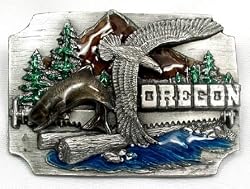 Oregon State Wildlife Enamel Pewter Belt Buckle