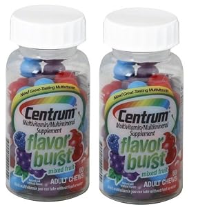 Centrum Flavor Burst Multi-vitamin Chewable Tablets, Multi-fruit, Pack of 2, 120 Total Counts