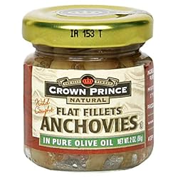 Crown Prince Natural Flat Fillet Anchovies in Pure Olive Oil, 1.5-Ounce Jars (Pack of 18)