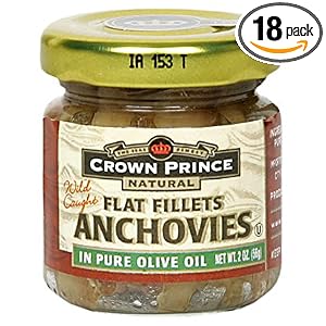 Crown Prince Natural Flat Fillet Anchovies in Pure Olive Oil, 1.5-Ounce Jars (Pack of 18) by 