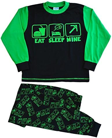 Boy's Eat Sleep Mine Pajamas Fantastic Computer Game Style All Over Print 7 to 14 Years (14)