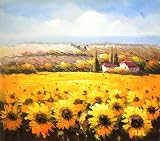Impression / Abstract Expressionism / Modern, Landscape / Scenery, Summer Sunflowers, Handmade Oil Painting on Canvas, Hand Signed, with Certificate of Authenticity, Size 20 X 24, Framed / Stretched / Gallery Wrap, Ready to Hang, Perfect Wall Décor, Free Shipping