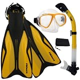 PROMATE ForcePace Fins Dry Snorkel Scuba Diving Purge Mask Snorkeling Set - GoldenRod - MLXL