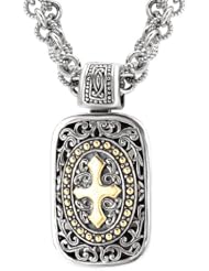 925 Silver Rectangular Celtic-Design Cross Pendant with 18k Gold Accents