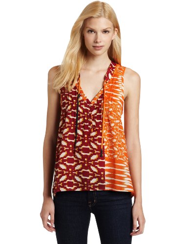 Patterson J. Kincaid Womens Cara Pintuck Tank, Flame Multi, Medium