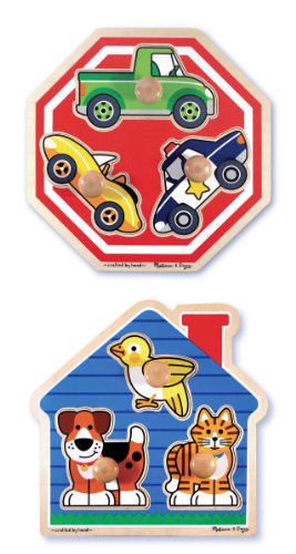 Childrens Toyshop  Toys : Stop Sign and House Pets Wooden Jumbo Knob Puzzle Set -Melissa and Doug