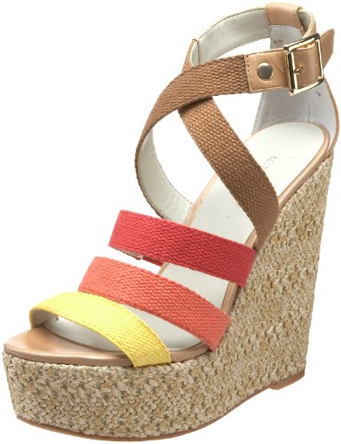 Nine West Women's Braxton Wedge Sandal,Dark Brown/Multi Fabric,10 M US