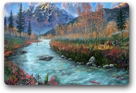 A door mat It art painted landscape fish river mountains rocks people Floral Print Doormat 23.6x15.7 inches