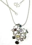 ShalinCraft Pendant In Sterling Silver With Gemstones Handcrafted Indian Style Jewelry Size Diameter 1.5 "