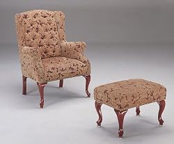 Queen Anne Style Button Tufted Wing Accent Chair w/Ottoman