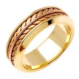 14K Two Tone Gold comfort fit Flatten Twist Braided Women's Wedding Band