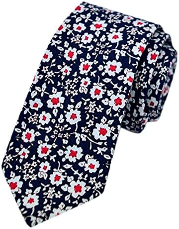 LaiGouMai Men's Fashion Causal Navy Blue Floral Printed Linen Tie Necktie