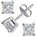 4.00 Carat 925 Sterling Silver Princess Square Cubic Zirconia Stud Earrings