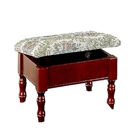 Queen Anne Style Cherry Finish Wood Footstool w/ Storage