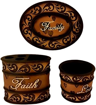 Western Lodge Theme 3 Pc Bathroom Accessory Set Tumber/Toothbrush/Soap (Family Heart)