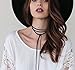 Girls Handmade Long Black Velvet PU Leather Chain Stretch Tattoo Choker Elastic Tassel Necklaces